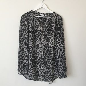 NY&Co Leopard Print Chiffon Blouse Size XL